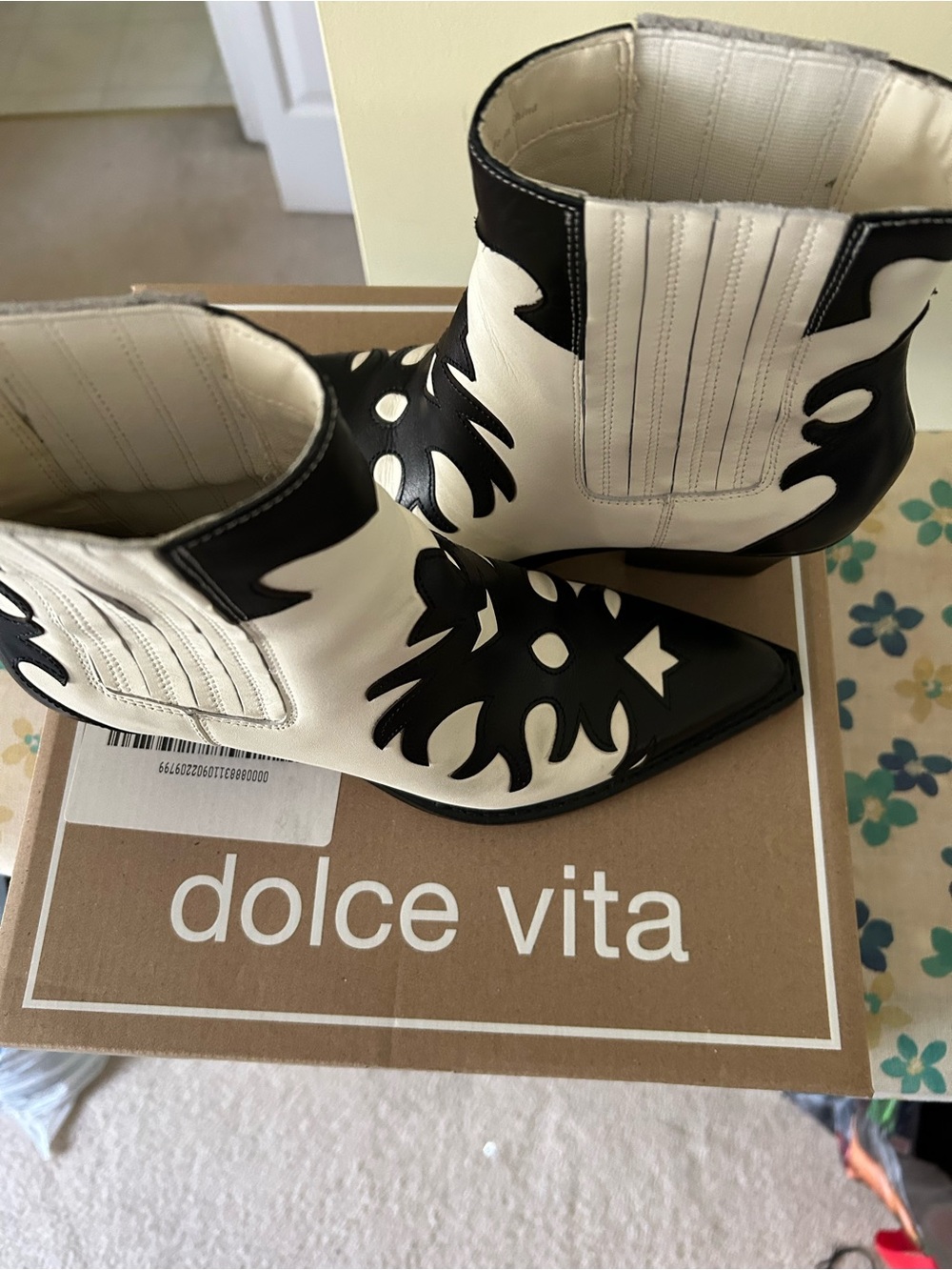 Dolce Vita Black and White Western Cutout Ankle Boots